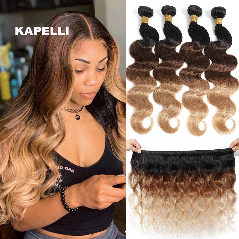 Mechones de cabello humano ondulado, extensiones de pelo ondulado brasileño, color ombré 1B/427 mechones, extensiones de cabello virgen sin procesar, 1/3/4 Uds.