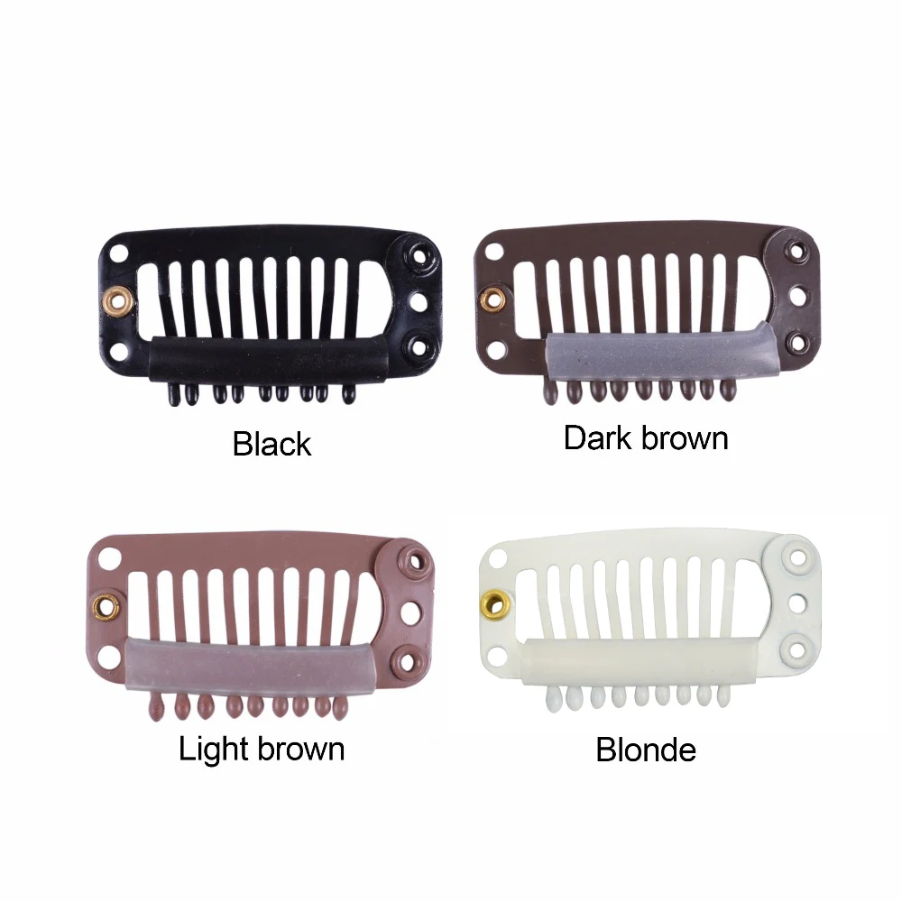 12 Chiếc 32 Mm 9-Răng Tóc Kẹp Thép Không Gỉ Tóc Giả Kẹp Combo Snap Clip Với Cao Su Cho tóc Toupee DIY