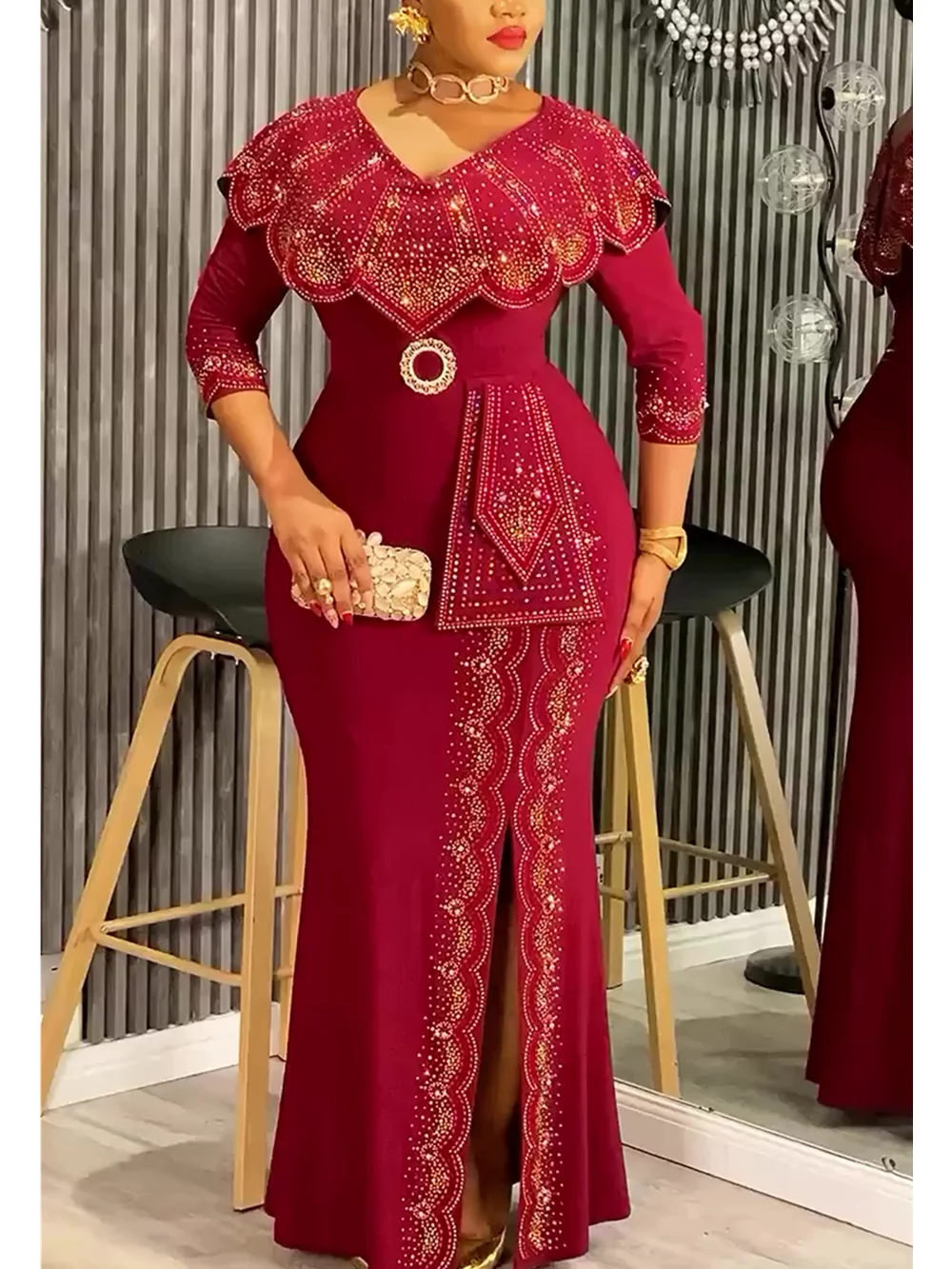 Sukienki afrykańskie plus size na imprezę dla kobiet Dashiki Diamond Bodycon Slit Long Dress Elegancka turecka muzułmańska suknia wieczorowa na wesele