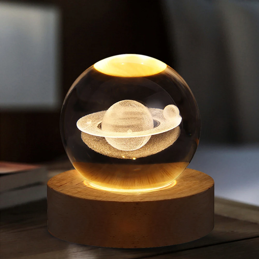 Kristall kugel Nachtlichter glühenden Planeten Galaxie Astronaut 3d Mond Tisch lampe USB Atmosphäre Lampe Tisch dekoration Kind Geschenke