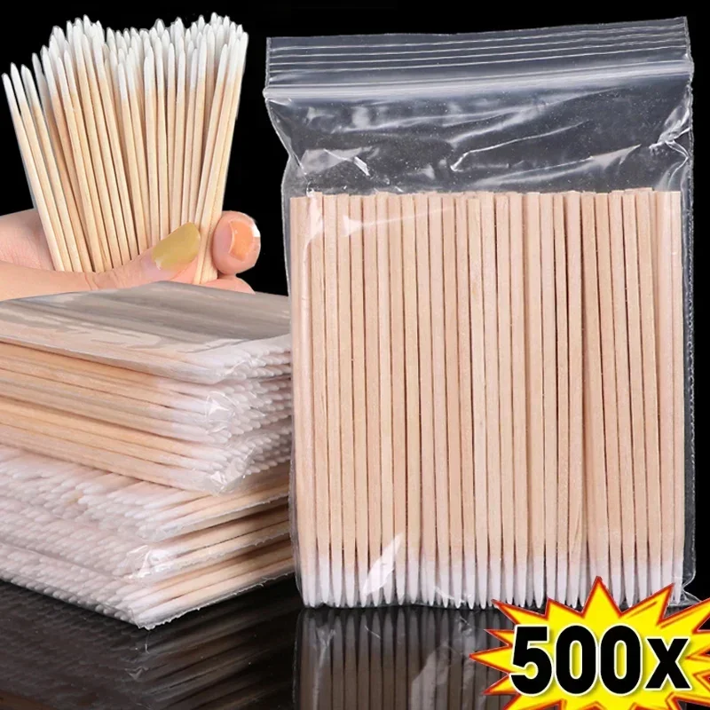 Hisopos de algodón desechables con mango de madera, hisopos de algodón de maquillaje puntiagudos multifuncionales, herramienta de eliminación de pegamento para uñas, viaje en casa