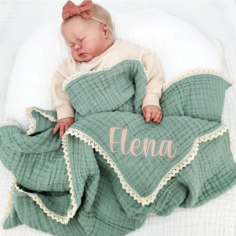 Personalized Baby Six-layer Gauze Cotton Thread Lace Blanket Swaddle Towel Baby Stroller Blanket Bath Towel  Wind Photo Blanket