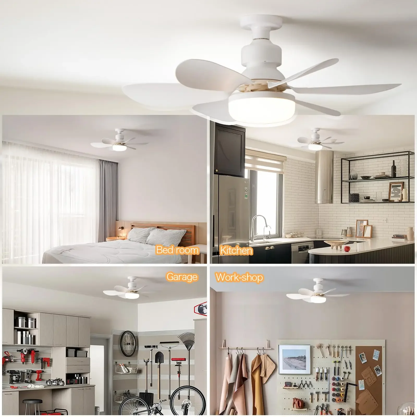 LED 30W Ceiling Fan Light E27 with Remote Control Dimmer for Living Room, Study Room and Home Use, Bulb Voltage 85-265V