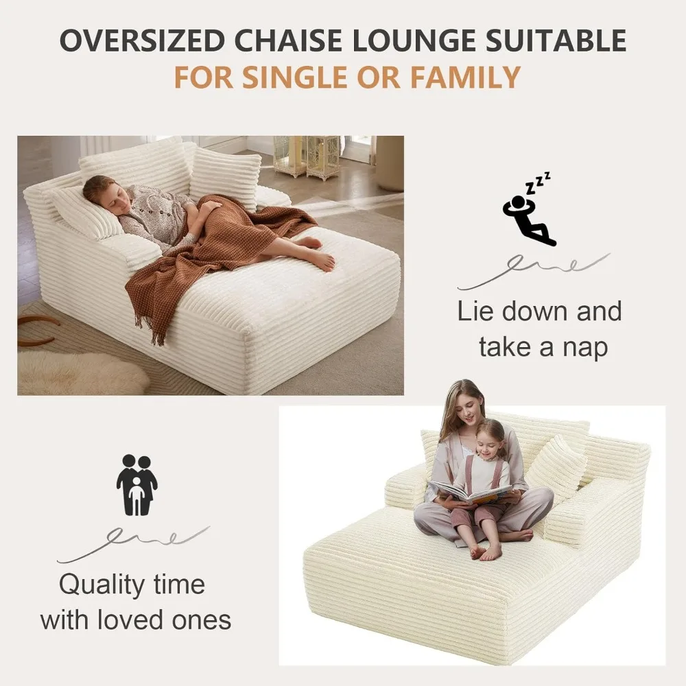 Oversized Chaise Lounge Chair,Corduroy Fabric Single Sofa Chair,Upholstered Lounge Chair with Pillows Suitable for bedrooms
