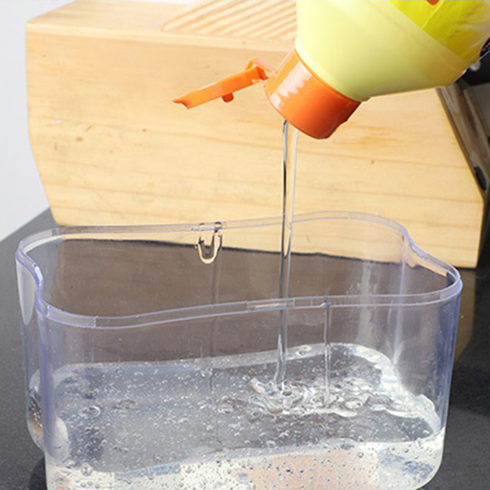 1 Voor huishoudelijke keuken 2-in-1 persvloeistofdoos voor zeep, gemakkelijk aan te vullen, duurzaam, voor spons, vaatdoek, pannenborstel, zwart