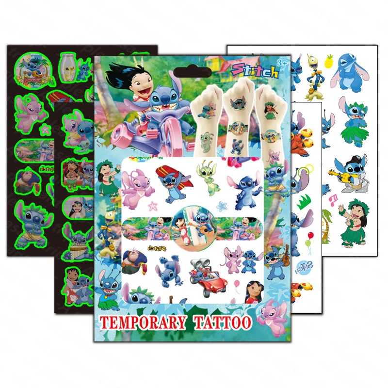 Tatouage lumineux Disney Stitch, autocollants qui brillent dans la nuit, décoration de fête Lilo et Stitch, jouets joyeux anniversaire pour enfants, fournitures cadeau