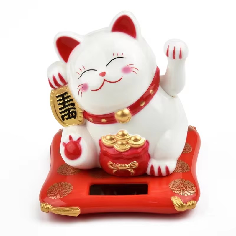 Holiday Seasonal Décor 2.5 Japanese Solar Wave Hand Lucky Cat Car Decorations New Year Figurines & Miniatures Hanging 1pc