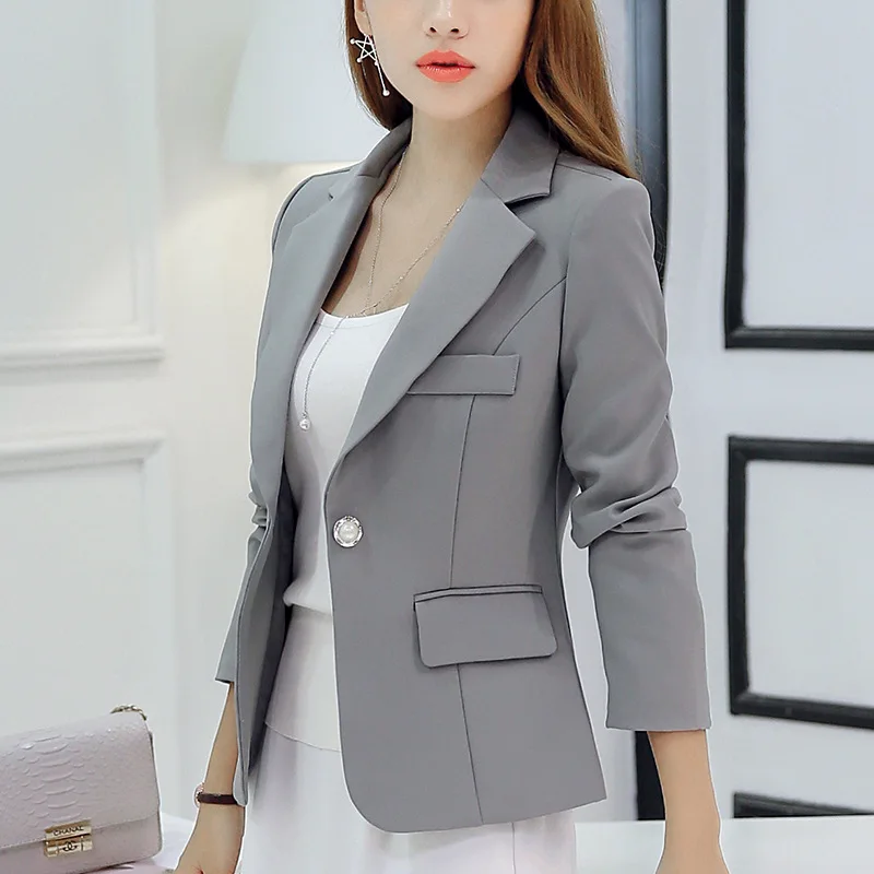 เสื้อเบลเซอร์ผู้หญิงสีดำ2023สูททำงานแบบบางทางการแจ็คเก็ตมีกระเป๋าเสื้อโค้ทผู้หญิงลำลองขาสั้นเกาหลีเสื้อเบลเซอร์ Femme