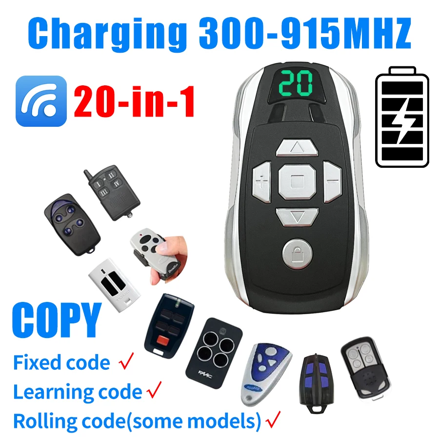 Control remoto recargable puerta de garaje duplicador de llaves clon copia controlador Universal multifrecuencia 300-915Mhz 433Mhz