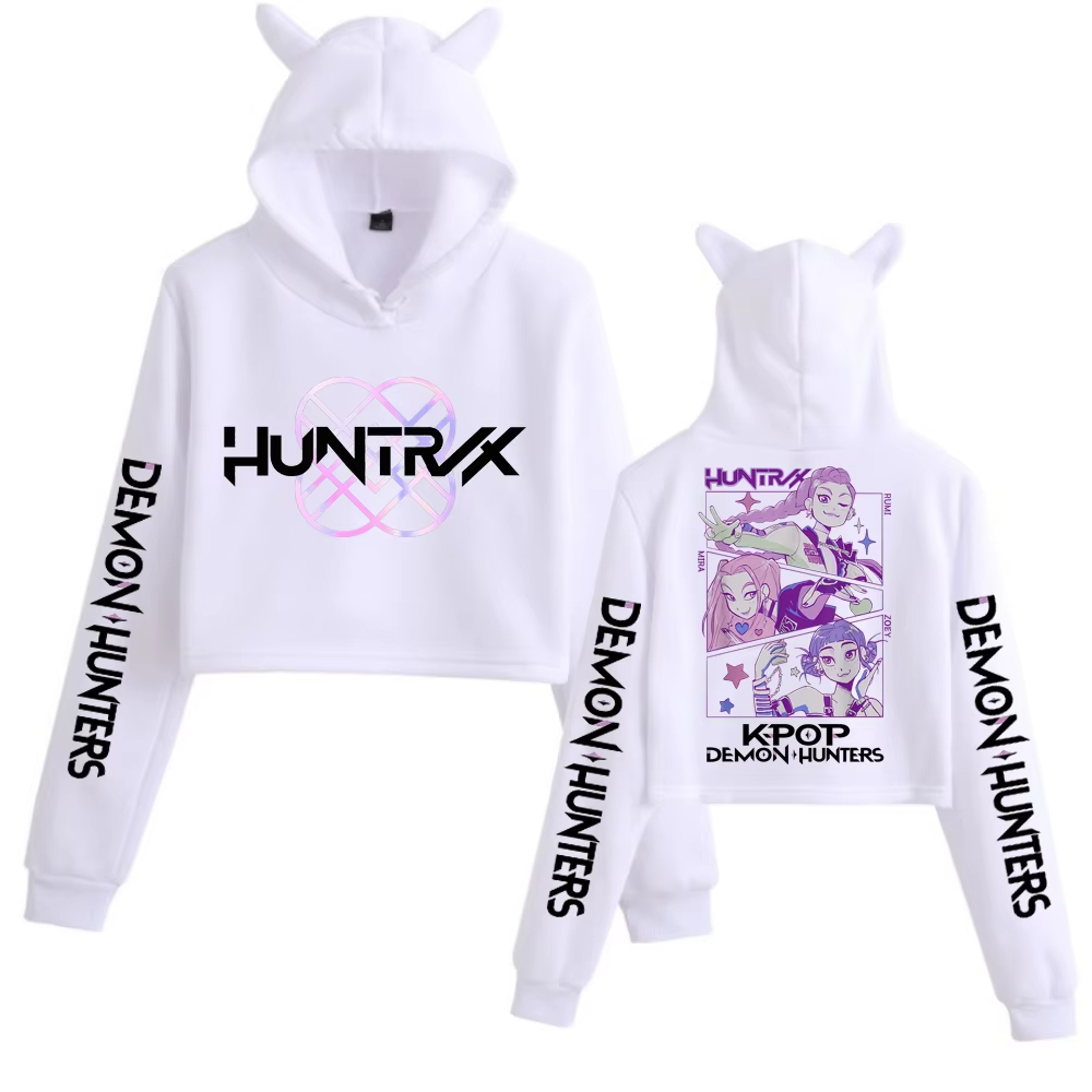 Kpop Demon Hunters Crop Tops Katzenohren Sweatshirt Langarm Mädchen Damen Mode Hoodies