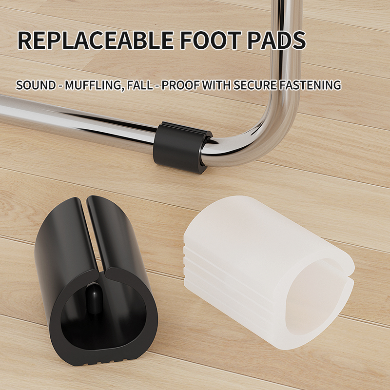 Plastic snap-on U-shaped foot pads for office arcuate chairs. Silent, wear-resistant, anti-scratch and anti-slip.