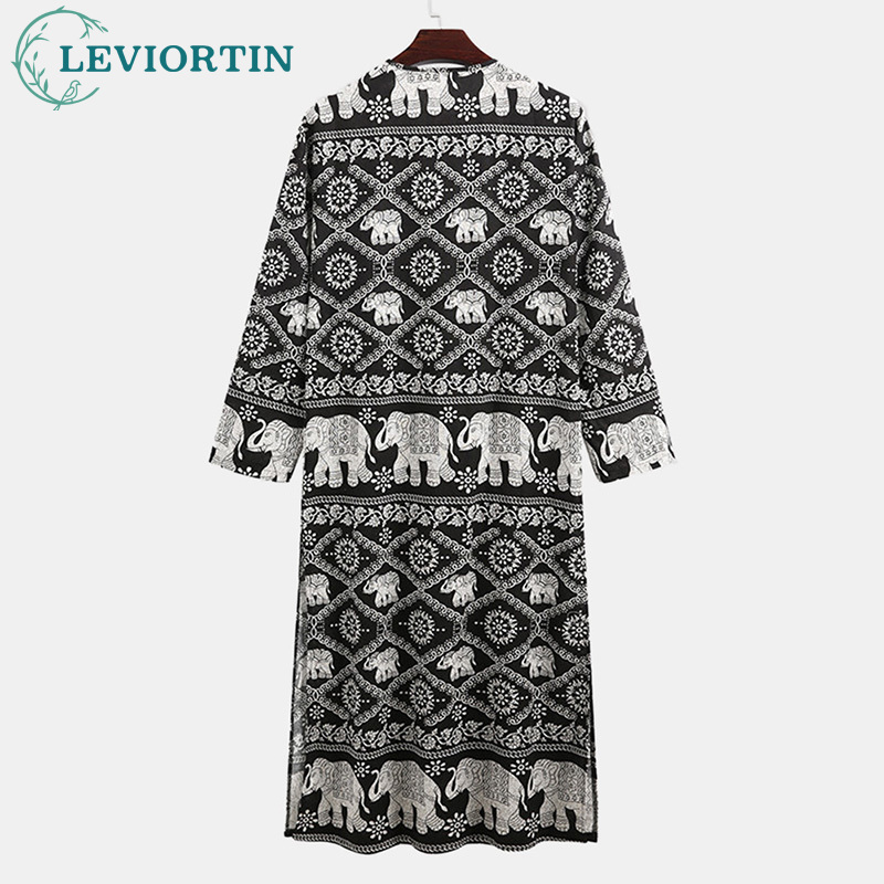 Caftán africano informal para hombre, Túnica musulmana con estampado étnico, manga larga, algodón con bolsillos, árabe islámico, Abaya de Dubái, 2023