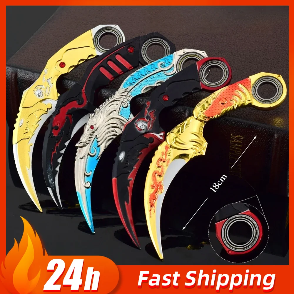 18cm dragón Karambit giratorio aleación artesanía modelo luna oscura doble espina garra cuchillo dragón dorado armas cuchillos de entrenamiento Toy Boy