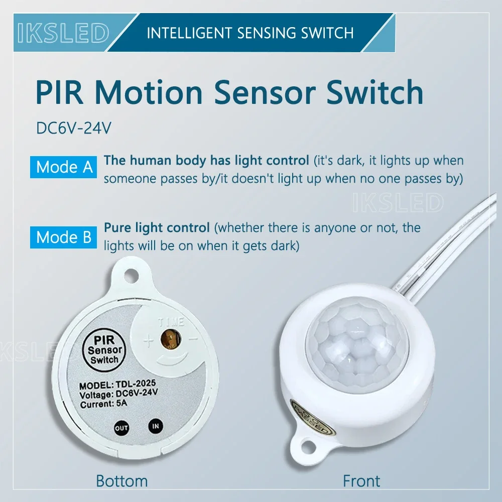 Interruptor do sensor de movimento pir, interruptor infravermelho do detector do sensor do corpo humano do movimento de DC6V-24V2A pir, sensor de luz ajustável para a tira conduzida