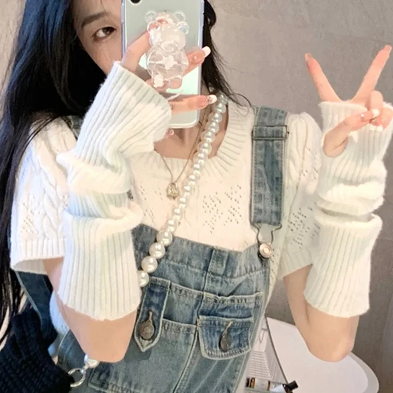 30 ซม.Fingerless ถุงมือผู้หญิงฤดูหนาวแขนแขนอุ่นถักแขนอุ่น Fine Mitten Casual Soft Goth เสื้อผ้า Punk Gothic ถุงมือ