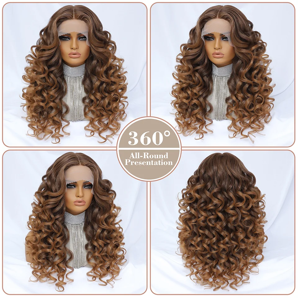 สีดําสีน้ําตาล Curly วิกผมสังเคราะห์ลูกไม้ด้านหน้าด้านหน้าสําหรับผู้หญิงสีบลอนด์สีส้มหญิงวิกผมลูกไม้ 13X4X1 คอสเพลย์ทุกวัน
