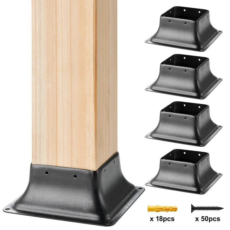 Base de poste 4x4 4 piezas: soporte de cubierta de acero recubierto de polvo para postes de madera, soporte para porche/caballero, ajuste interno de 3,6 "x 3,6"