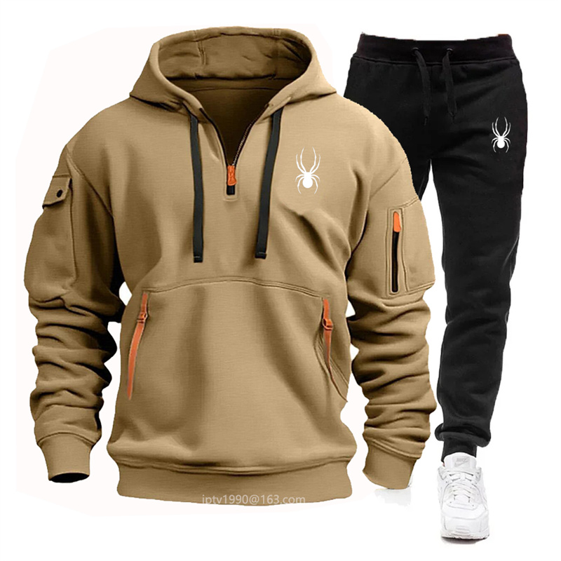 Conjunto de ropa deportiva para hombre, sudadera con capucha y pantalones de chándal con cremallera y múltiples bolsillos, para correr, ocio y fitness, primavera y otoño, novedad de 2024