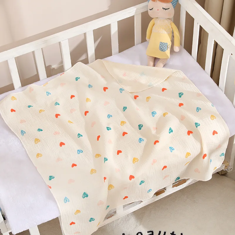 Double Layer Muslin Baby Swaddle Blanket Cartoon Print Soft Newborn Cotton Swaddling Wrap Stroller Cover Bedding 80*80cm