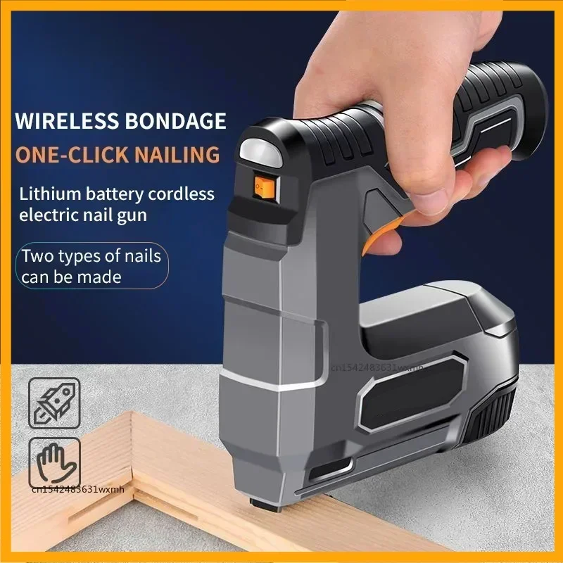 Pistola de clavos eléctrica con batería de litio, pistola de clavos inalámbrica, grapas para muebles, grapas para marco, carpintería, tapicería DIY