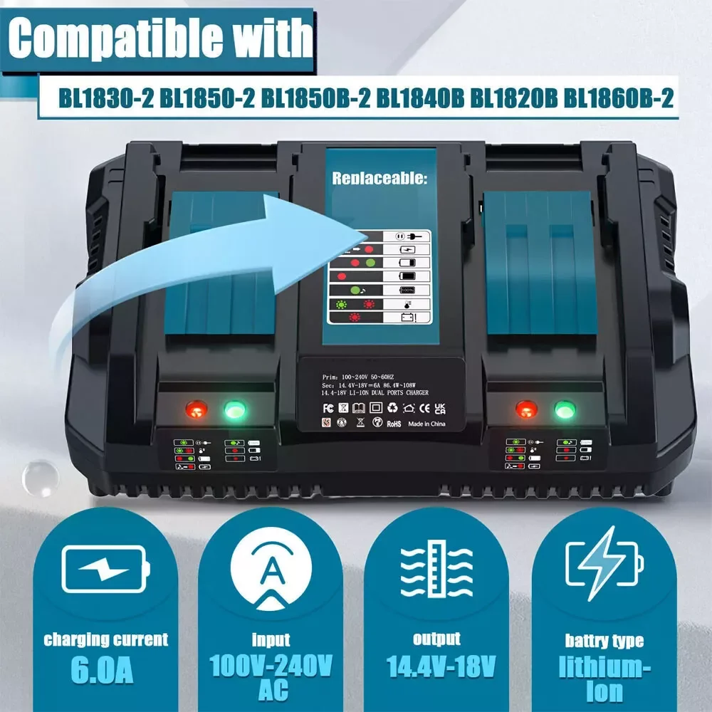 Для Makita BL1830 18 В 6,0 Ач аккумулятор с зарядным устройством литий-ионный аккумулятор для BL1850 BL1880 BL1860B LXT400 аккумулятор для электроинструмента