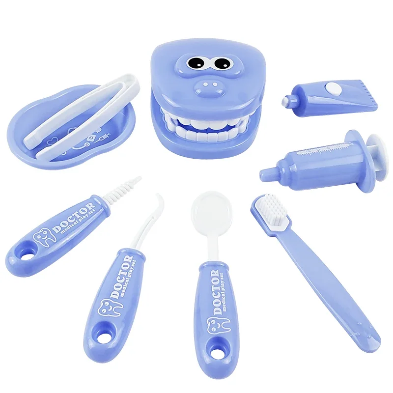 9PCS Plastic Simulation Dentist Play Set Medical Pretend Toy for Kids Hygienic Habbit Cultivation Role Play Game for Children
