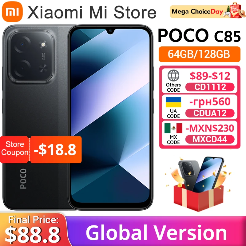 [월드 프리미어] POCO C85 글로벌 버전 스마트폰 128/256GB Helio G81-Ultra 6000mAh 배터리 6.9인치 디스플레이 50MP 카메라 33W NFC