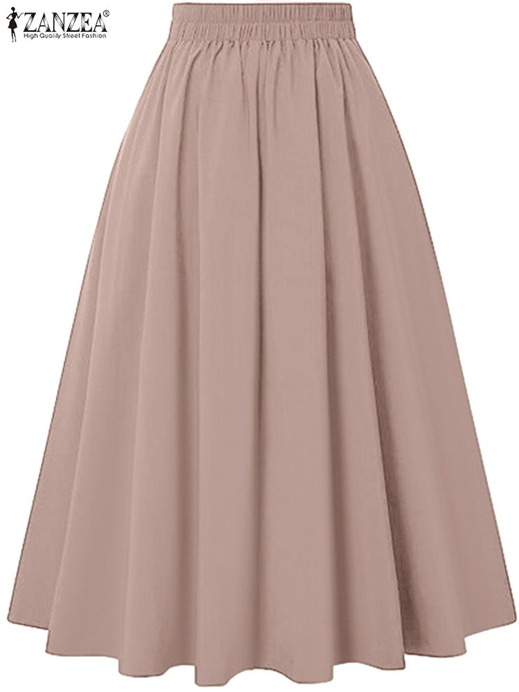 ZANZEA Frauen Feste Lange Röcke Vintage Hohe Taille Plissee Jupe 2024, Sommer Frühling A-linie Röcke Mode Tasten Maxi Faldas