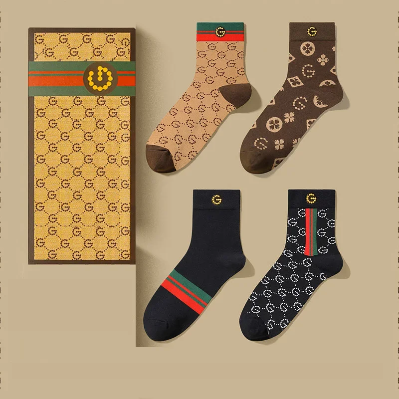 Calcetines auténticos de algodón puro de medio cilindro, algodón clásico a rayas, marca Tide, desodorante todo en uno, deportes, transpirable, regalo Premium