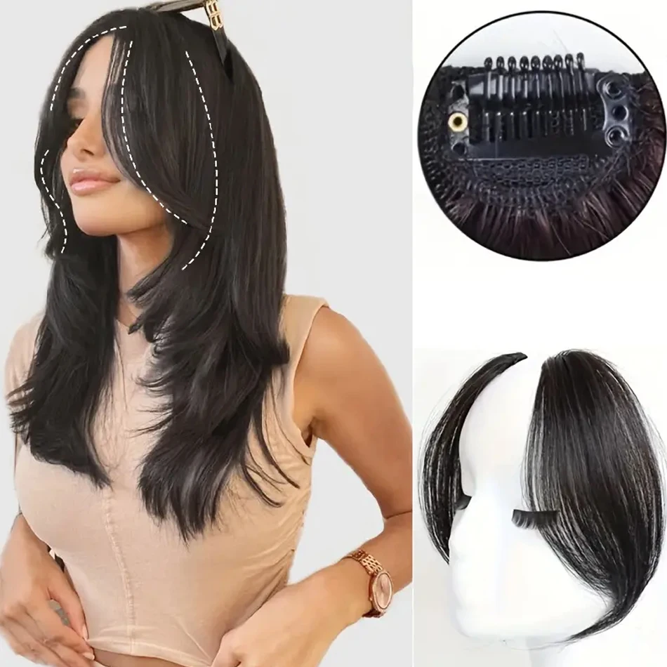Niewidoczne syntetyczne grzywki boczne Clip In Extension 2Pcs/Set Middle Part Bangs With Easy BB Clip-In Side Fringe Pasuje do wszystkich rodzajów włosów