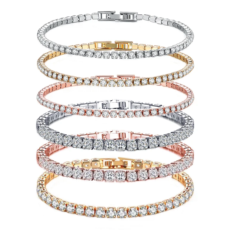 Nueva pulsera de tenis de Plata de Ley 925 a la moda Hip Hop para mujer, pulsera de circonia cúbica brillante de oro rosa, regalo de joyería de boda