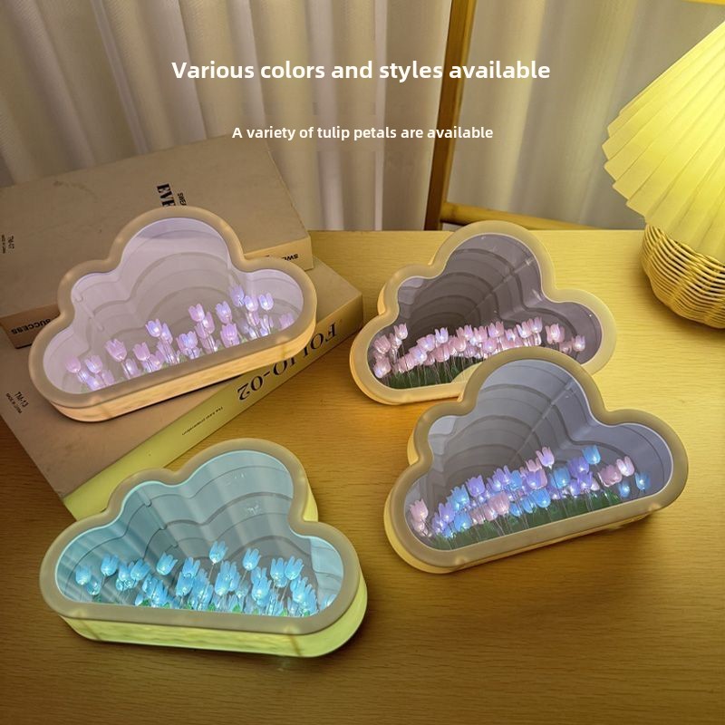 Tulipán nube mar de flores luz nocturna hecha a mano luz creativa atmósfera luz transparente Qixi amantes regalo decoración de escritorio