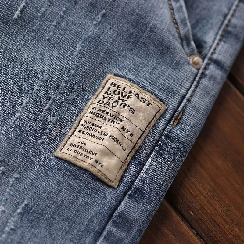 Ropa de lujo de estilo coreano, pantalones vaqueros de mezclilla para hombre con cordón de cintura elástica para otoño lavado, pantalones vaqueros elásticos informales para hombre