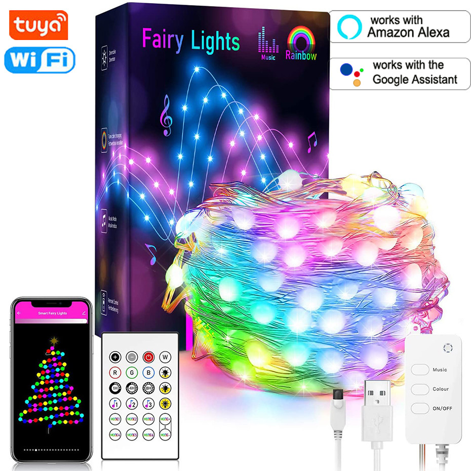 Smart Leben WiFi RGBIC Weihnachten Lichter Streifen Urlaub Dekor Beleuchtung 5V USB RGB Fee String Dreamcolor Jagen Wirkung Alexa lampe