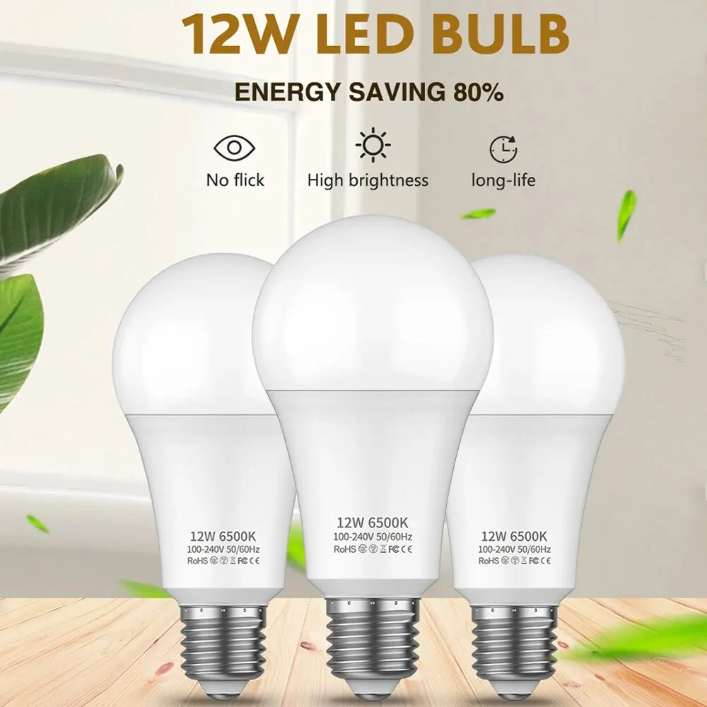 หลอดไฟ LED A19ฐาน E27/E26 6500K ไฟบ้านประหยัดพลังงานปกป้องดวงตาหลอดไฟสำหรับห้องนอนห้องนั่งเล่นบ้าน