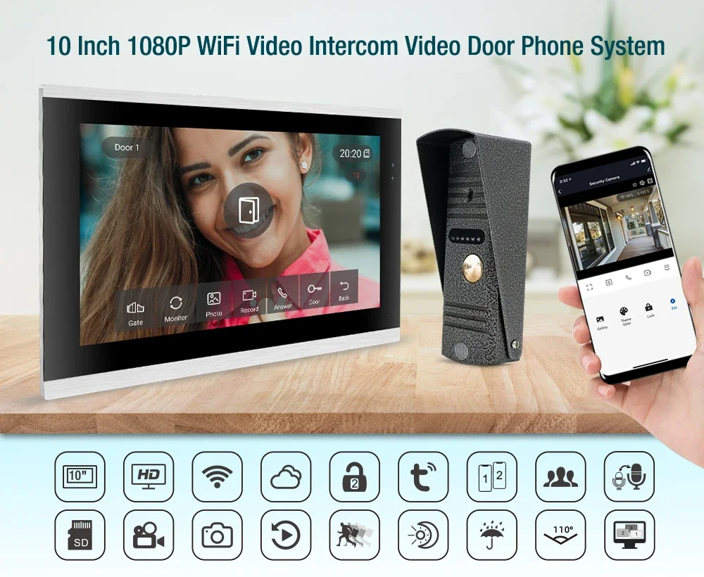 Hayway-videoportero inteligente Tuya, sistema de videoportero con WIFI, 1080P, timbre, cámara, pantalla táctil completa, detección de movimiento, 10 pulgadas