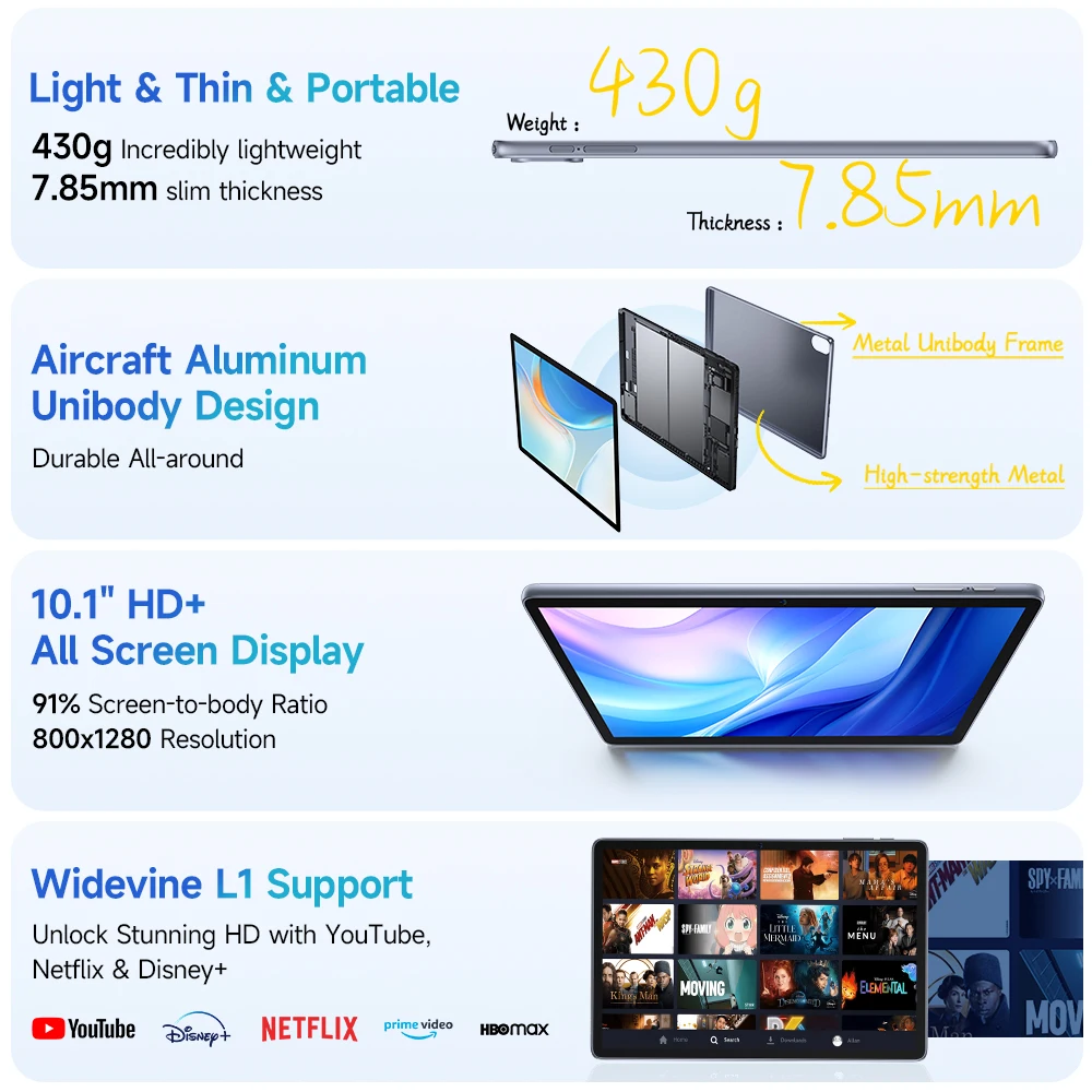 Ulefone tab w10 tablet 10.1 ''hd display 8gb ram 128gb rom 6600mah unisoc t606 android 14 tablet