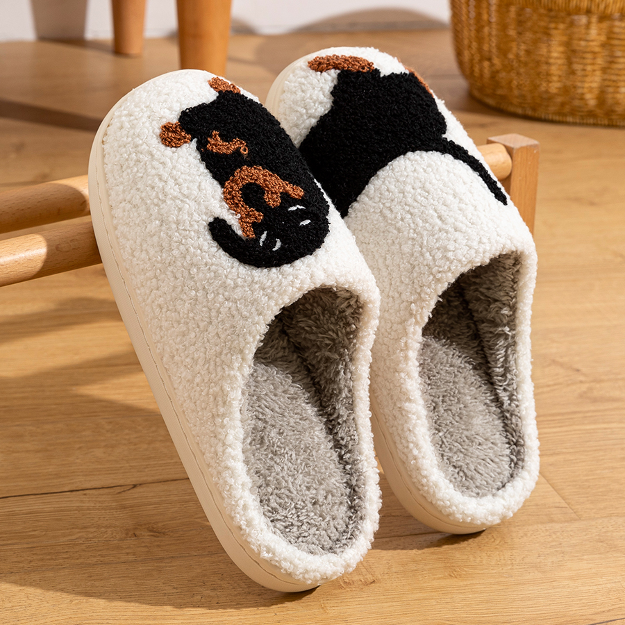 Zapatillas de invierno para mujer, bonitos e interesantes, con dibujos de Pequeño Perro Negro, comodidad cálida para interiores, zapatos de felpa informales suaves para el hogar y el dormitorio