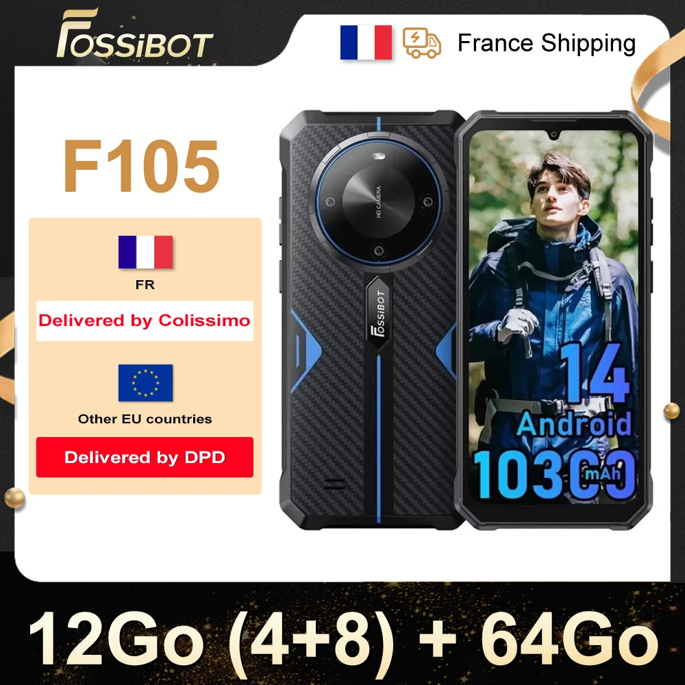 FOSSiBOT F105 Robustes Smartphone 6,745" HD+ IPS-Telefon Android 14 OS 10300 mAh 12+64 GB Mobiltelefon 20 MP Kamera