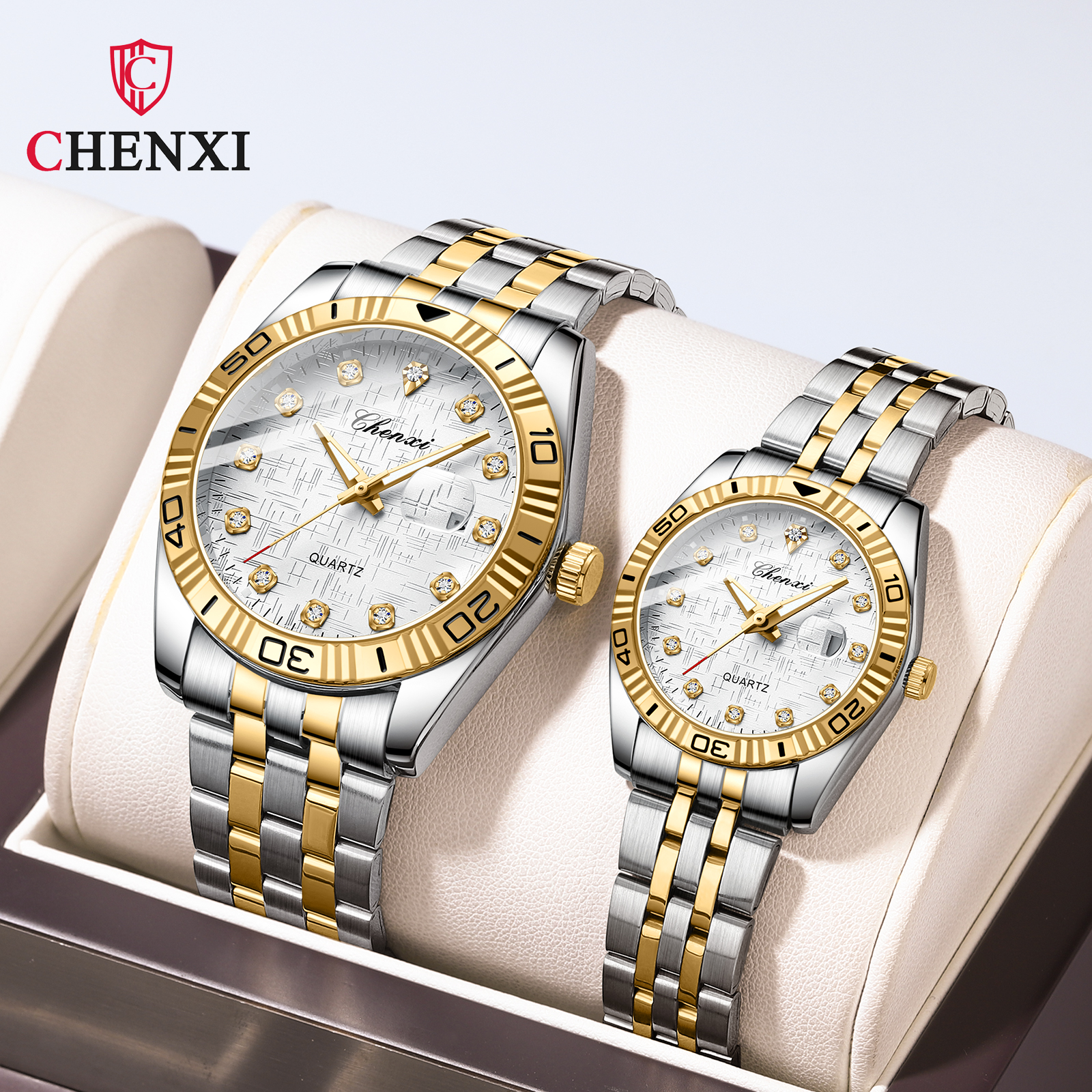 CHENXI 8201B Relogio Feminino Diamond Couple hombres reloj de cuarzo para amantes de lujo de acero inoxidable relojes de pulsera impermeables para mujer