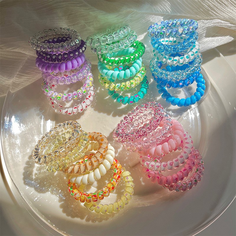Clearance_6 pezzi Set Cavo telefonico Scrunchies Fascette per capelli a spirale Star Spot Glitter Stampa Fascia elastica per capelli Ragazze Donne Accessori per capelli