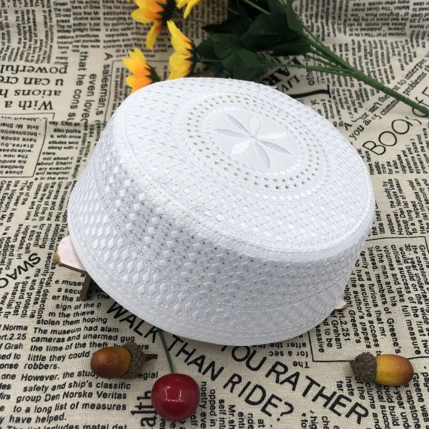 Gorras musulmanas para hombres, productos de impuestos de ropa, envío gratis de Turquía, sombrero judío de malla de oración, Kippa, Kufi islámico, Topi, blanco, 03273