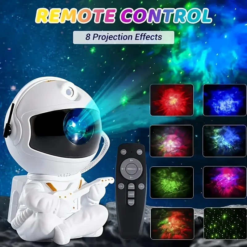 Proyector de estrellas de galaxia y astronauta, luz nocturna estrellada, lámpara de proyección de techo de nebulosa estrellada con 8 modos, control remoto y 360, 1 ud. °   Adj