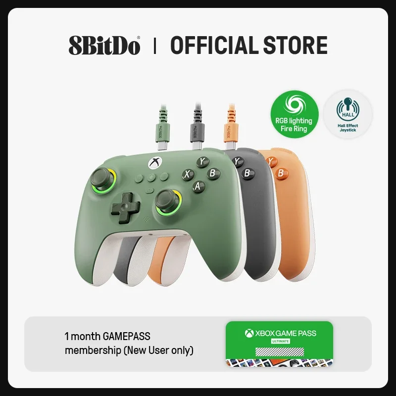 Проводной игровой контроллер 8BitDo Ultimate C для Xbox, огненное кольцо с RGB-подсветкой и джойстики с эффектом Холла, Windows 10/11