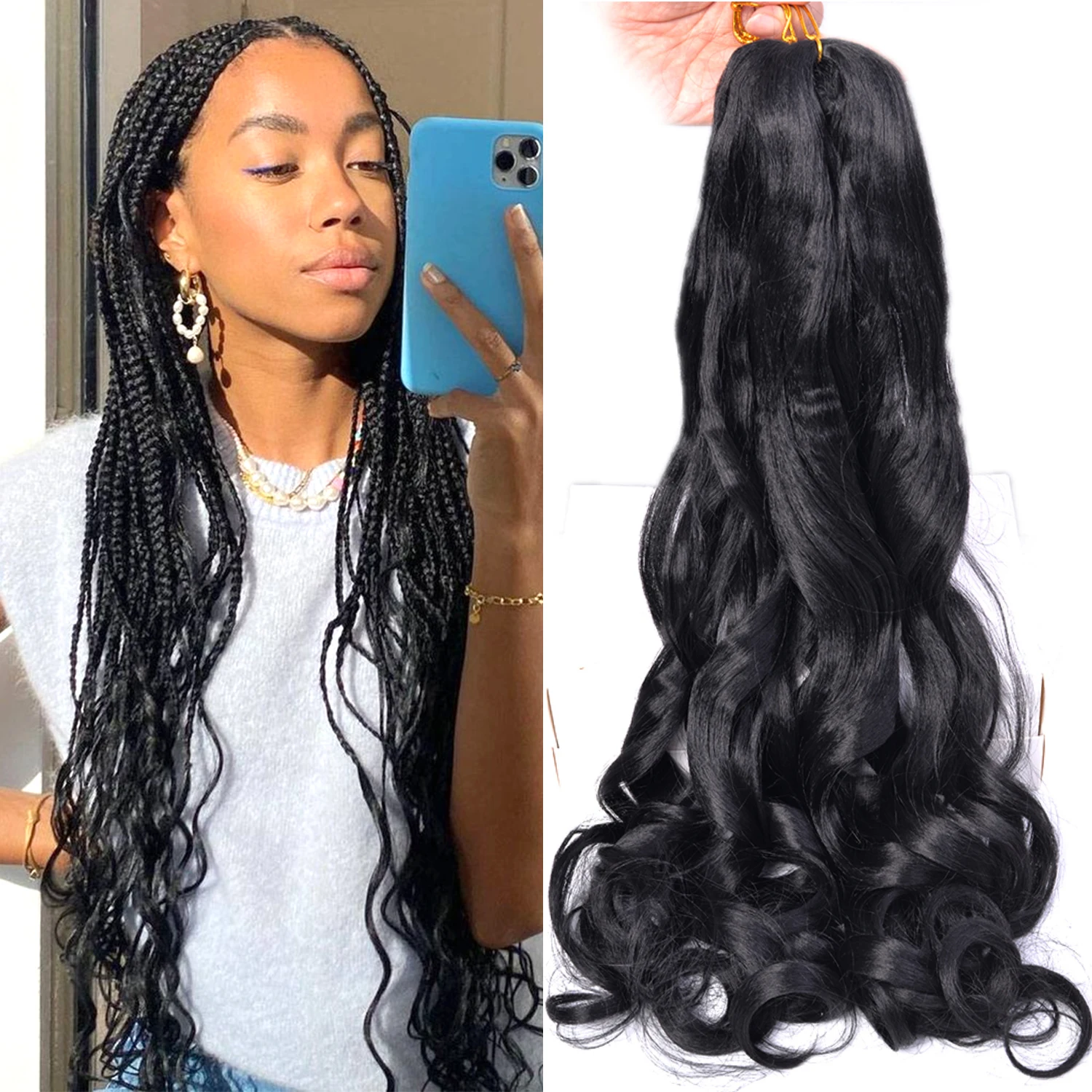 หลวมคลื่นเกลียว Curl Braids ผมสังเคราะห์ภาษาฝรั่งเศสคํา Curls Braiding Hair Extensions สูงอุณหภูมิ Ombre Pre ยืดผม