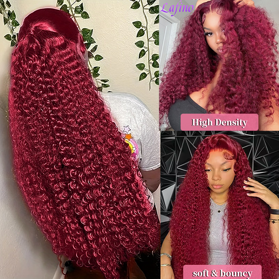 Nat en golvend 99j Kant Frontale Pruik Echt haar Bordeaux 13x6 Hd Kant Frontale Pruik van echt haar Rood Krullend Kant Voor Menselijk haar Pruiken