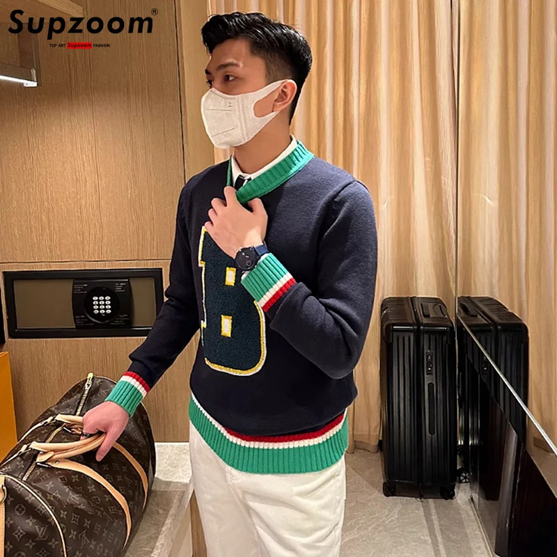 Supzoom Neue Ankunft Top Mode Oansatz Pullover Applikationen Marke Kleidung Bestickt Net Rot Warme Beiläufige Gestrickte Männer Pullover