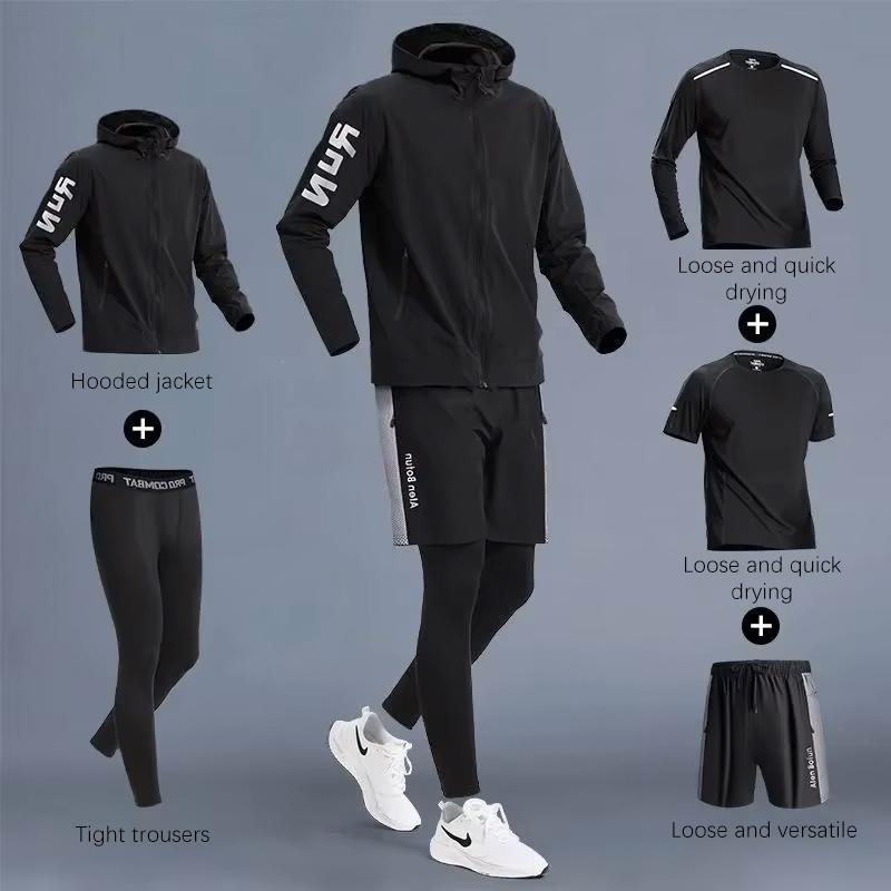 ชุดกีฬาผู้ชายชุดวิ่งเกียร์การฝึกอบรมสวมใส่เสื้อผ้าแห้งวิ่งขี่จักรยาน Tights สําหรับฤดูใบไม้ผลิฤดูใบไม้ร่วงกีฬาฟิตเนสเสื้อผ้า