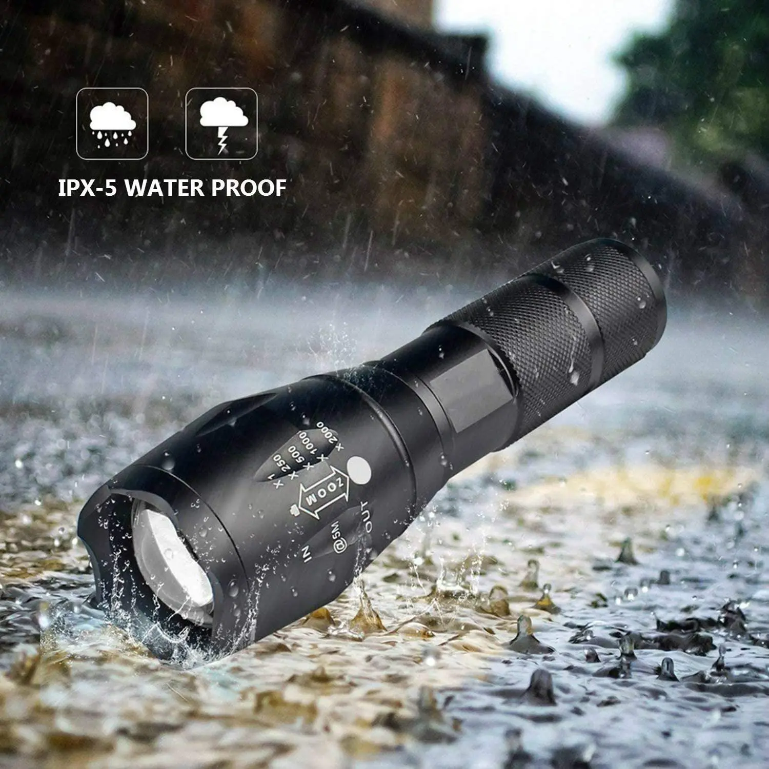 Potente linterna LED, linterna portátil de aleación de aluminio, recargable por USB, luz de Flash táctica para acampar al aire libre