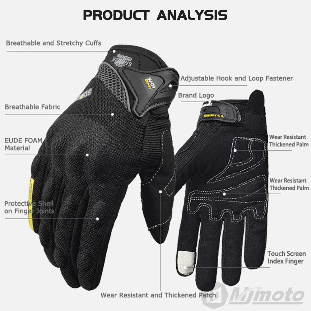 Breathable Full Finger Racing Motorcycle Gloves Quality Stylishly Decorated Antiskid Wearable Gloves Size M-XXL Black